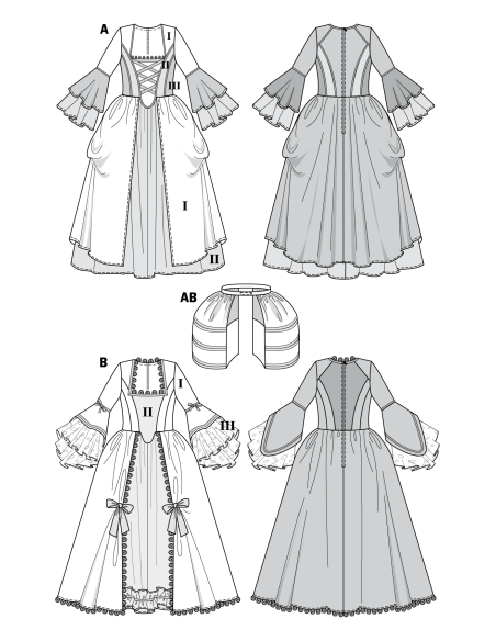 Patron Burda Carnaval 2447 - Déguisement Historique Robe Rococo Femme