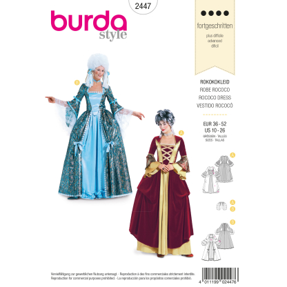 Patron Burda Carnaval 2447 - Déguisement Historique Robe Rococo Femme