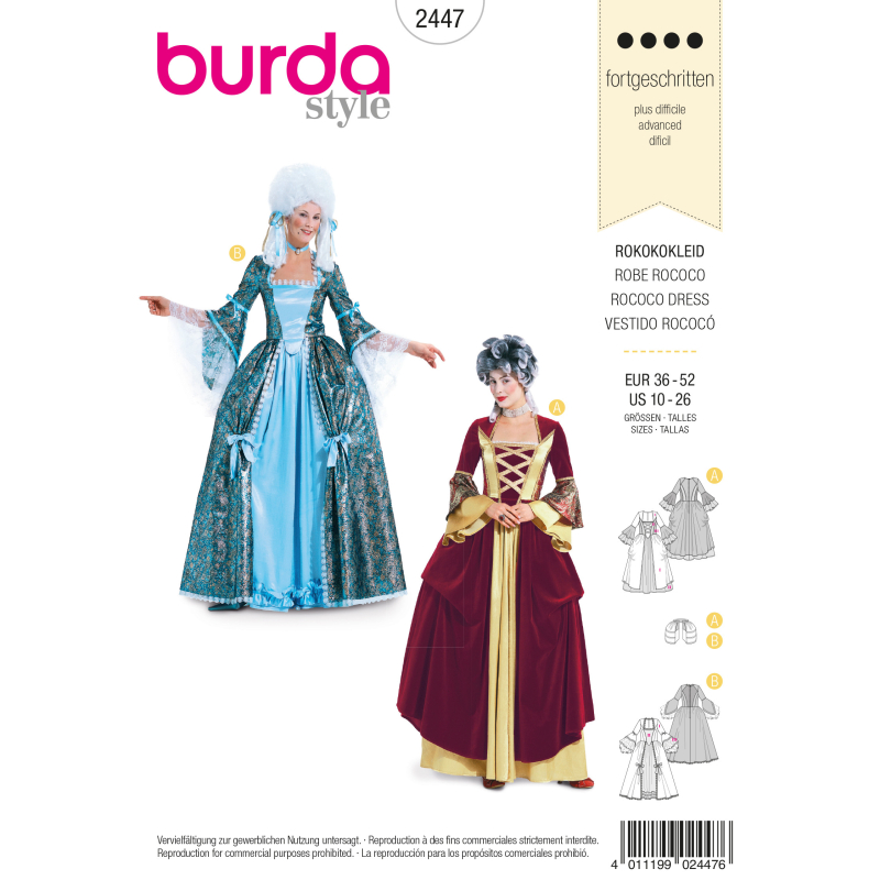 Patron Burda Carnaval 2447 - Déguisement Historique Robe Rococo Femme