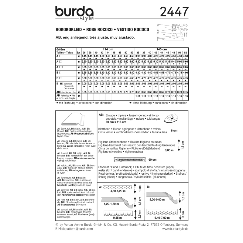 Patron Burda Carnaval 2447 - Déguisement Historique Robe Rococo Femme