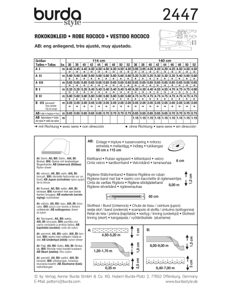 Patron Burda Carnaval 2447 - Déguisement Historique Robe Rococo Femme