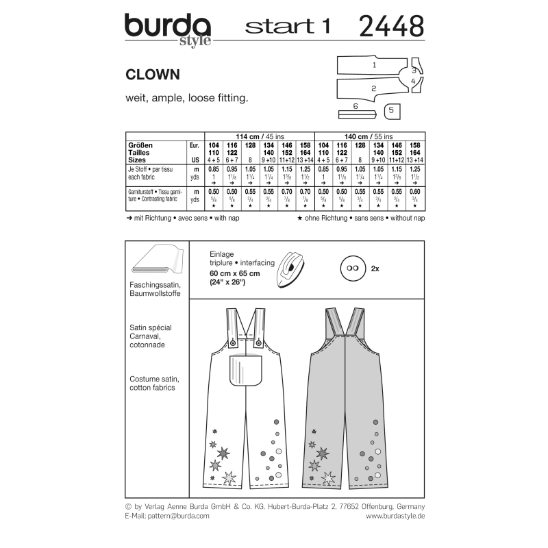 Patron Burda Carnaval 2448 - Déguisement Clown enfant