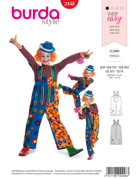 Patron Burda Carnaval 2448 - Déguisement Clown enfant