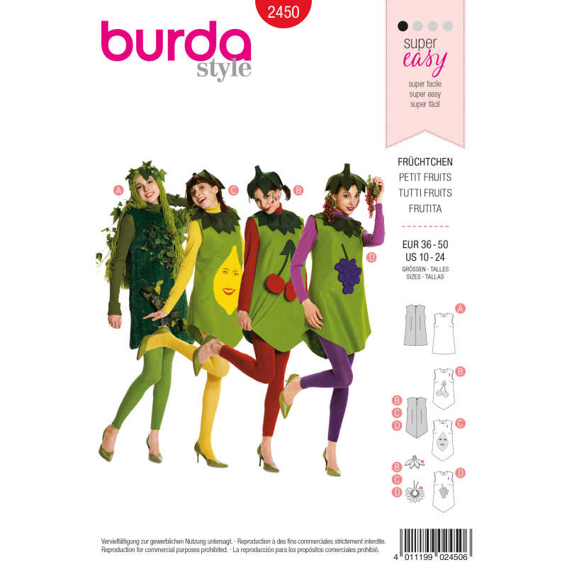 Patron Burda Carnaval 2450 - Déguisement Tutti Frutti Femme