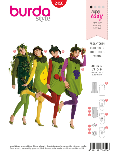 Patron Burda Carnaval 2450 - Déguisement Tutti Frutti Femme