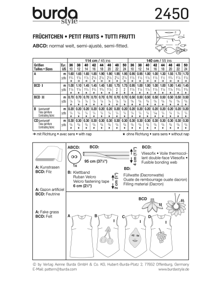 Patron Burda Carnaval 2450 - Déguisement Tutti Frutti Femme