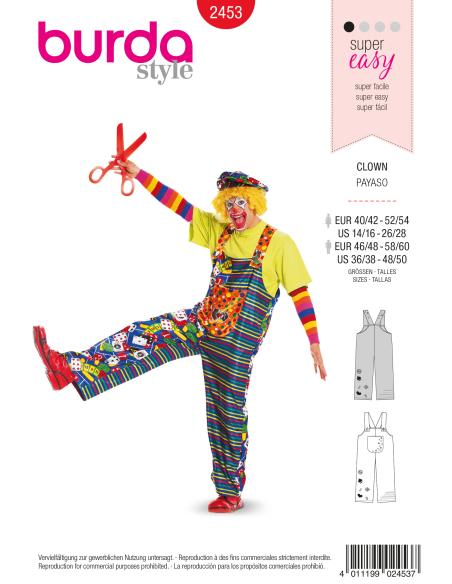 Patron Burda Carnaval 2453 - Déguisement Clown & Paysan Adulte Mixte
