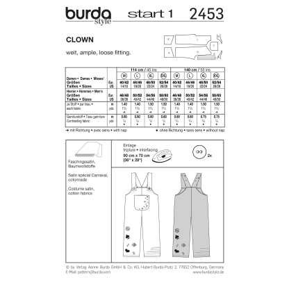 Patron Burda Carnaval 2453 - Déguisement Clown & Paysan Adulte Mixte 2