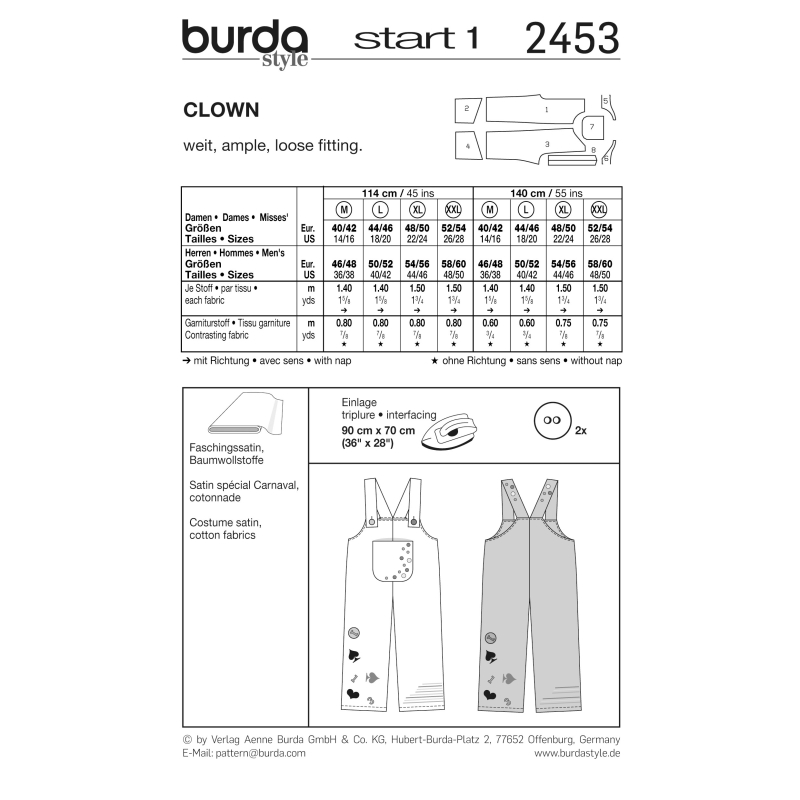 Patron Burda Carnaval 2453 - Déguisement Clown & Paysan Adulte Mixte