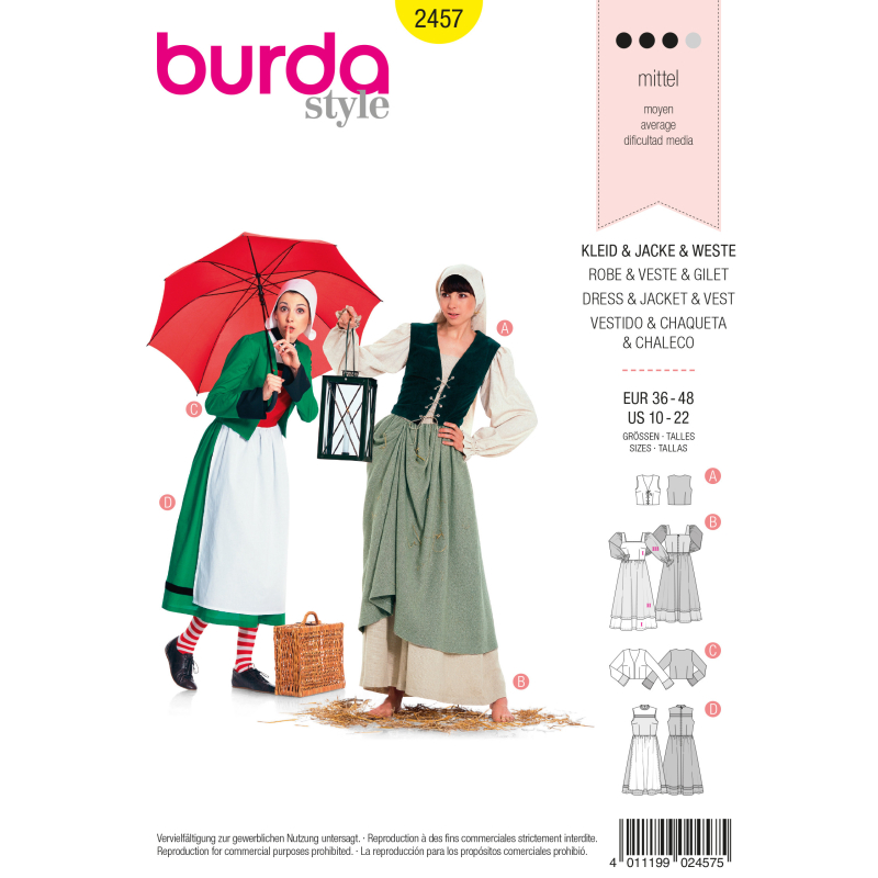 Patron Burda Carnaval 2457 - Déguisement Bécassine & Paysanne Femme