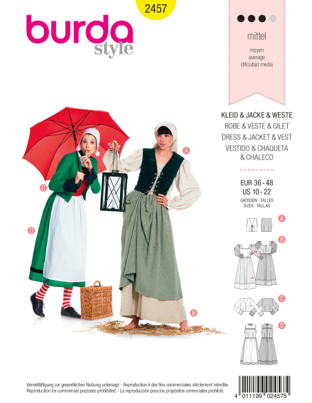 Patron Burda Carnaval 2457 - Déguisement Bécassine & Paysanne Femme