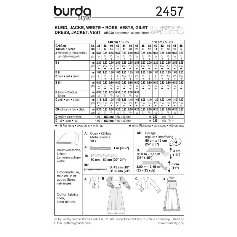 Patron Burda Carnaval 2457 - Déguisement Bécassine & Paysanne Femme