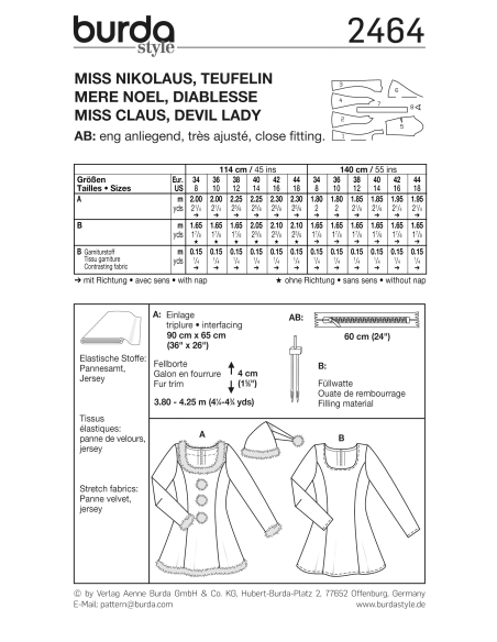 Patron Burda Carnaval 2464 - Déguisement Mère Noël, Diablesse, Infirmière Femme