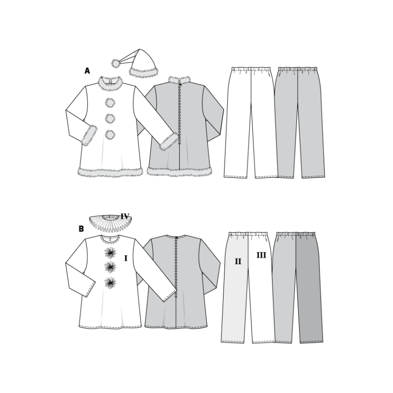 Patron Burda Carnaval 2466 - Déguisement Père Noel & Pierrot Homme