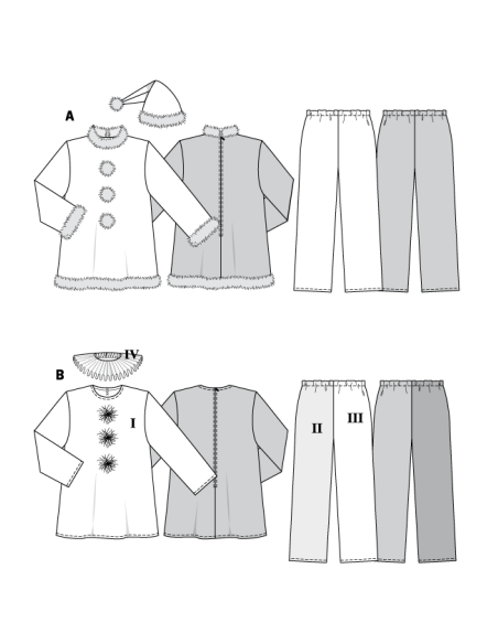 Patron Burda Carnaval 2466 - Déguisement Père Noel & Pierrot Homme