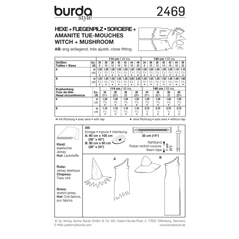 Patron Burda Carnaval 2469 - Déguisement Sorcière, préhistoire & Champignon Femme