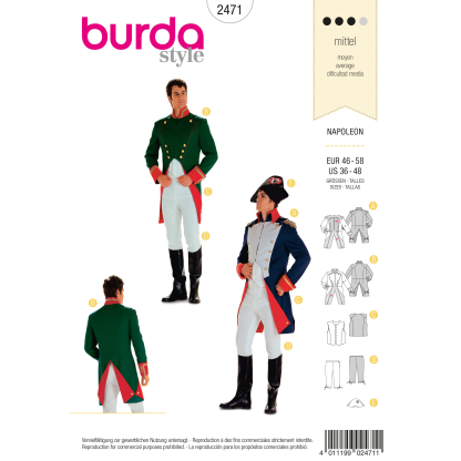 Patron Burda Carnaval 2471 - Déguisement Historique Napoléon Homme