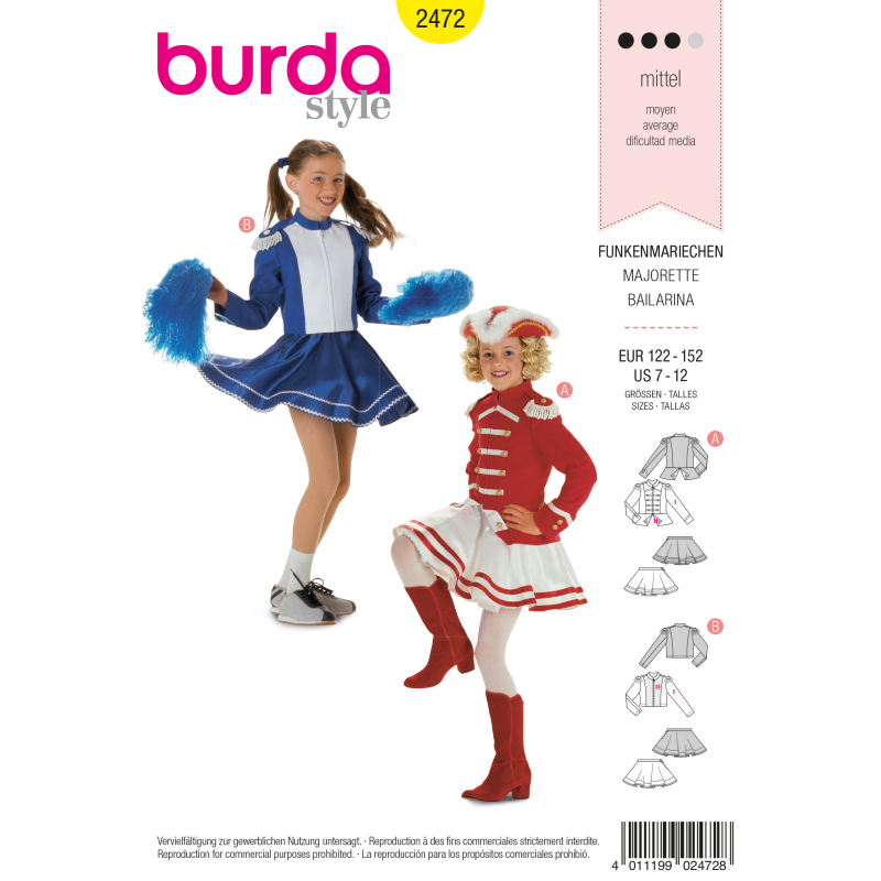 Patron Burda Carnaval 2472 - Déguisement Majorette enfant