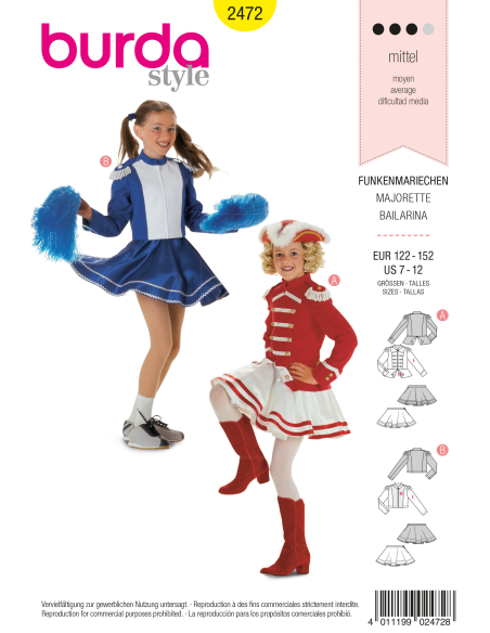 Patron Burda Carnaval 2472 - Déguisement Majorette enfant