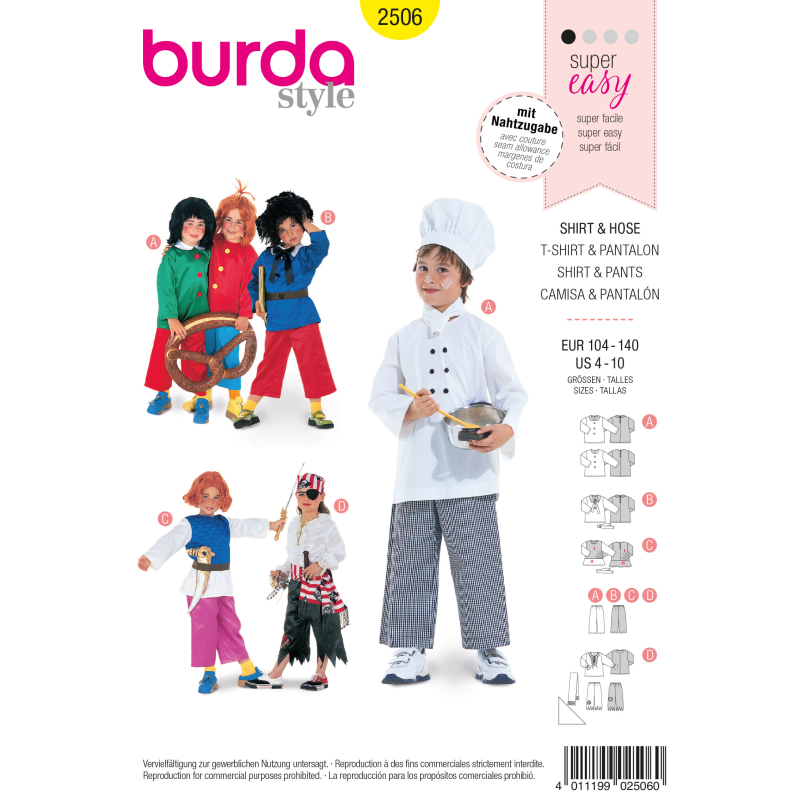 Patron Burda Carnaval 2506 - Déguisement Tunique et pantalon enfant