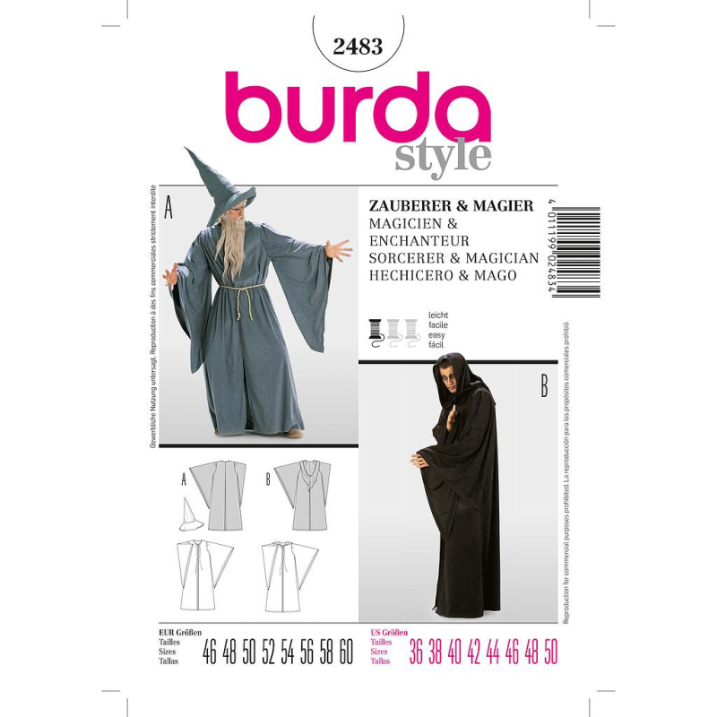 Patron Burda Carnaval 2483 - Déguisement Magicien et Enchanteur Homme