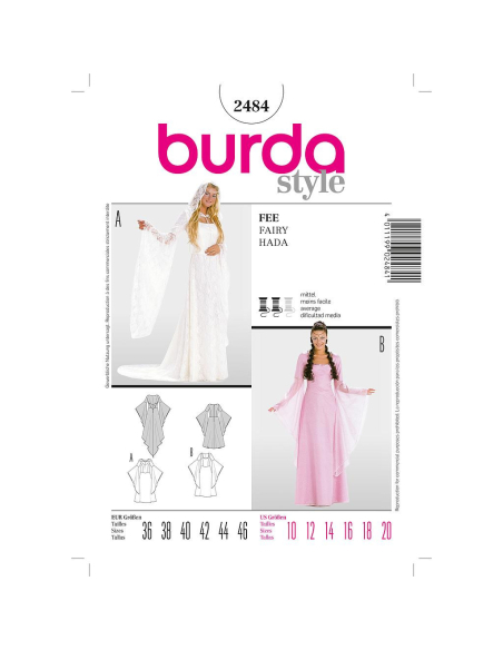 Patron Burda Carnaval 2484 - Déguisement Historique Fée Femme