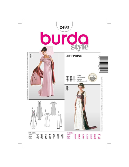 Patron Burda Carnaval 2493 - Déguisement Historique Joséphine Femme