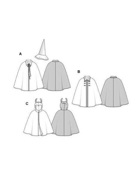 Patron Burda Carnaval 2494 - Déguisement Cape et Chapeau de Magicien, Pirate et Diable enfant