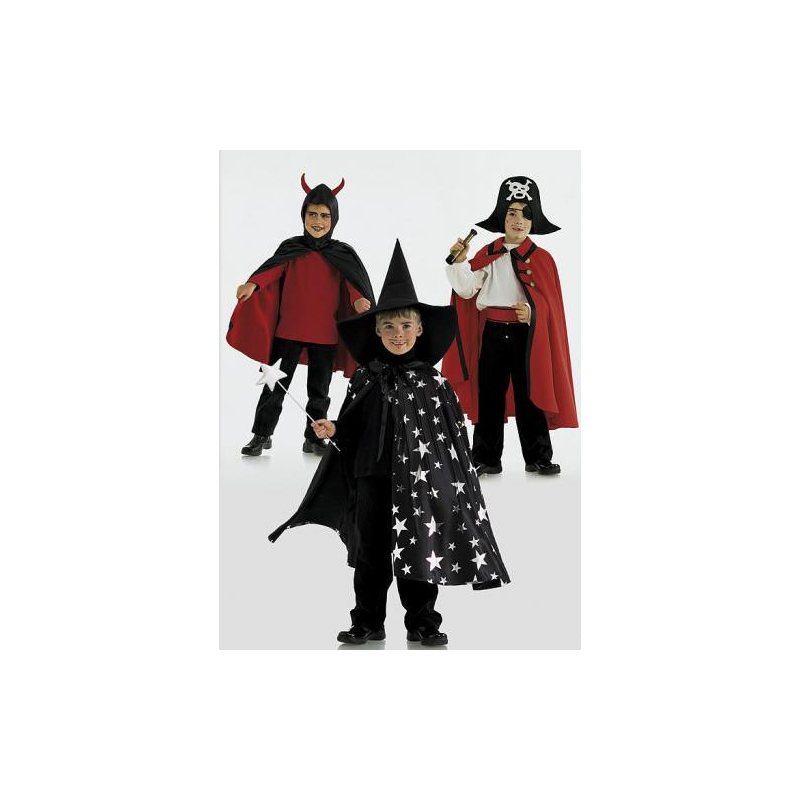 Costume de magicien, enfants, tenue noir/rouge avec  veste/cape/chapeau/baguette, taille universelle