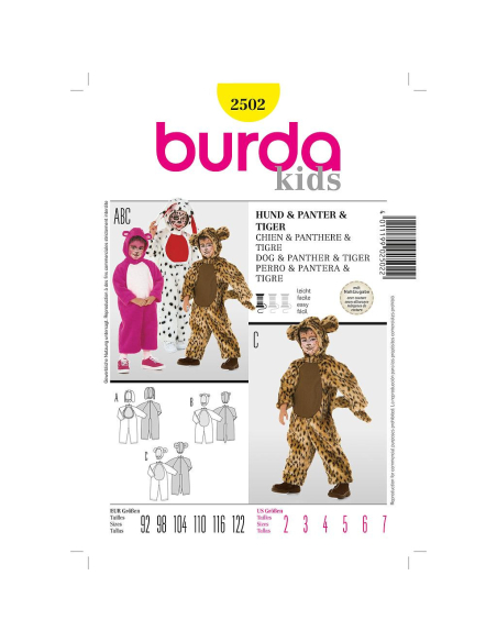Patron Burda Carnaval 2502 - Déguisement Chien, Panthère & Tigre enfant