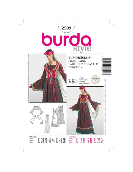 Patron Burda Carnaval 2509 - Déguisement Historique Châtelaine Femme