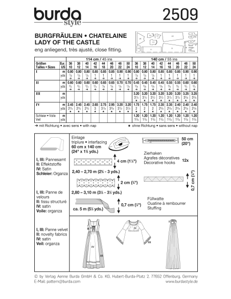 Patron Burda Carnaval 2509 - Déguisement Historique Châtelaine Femme