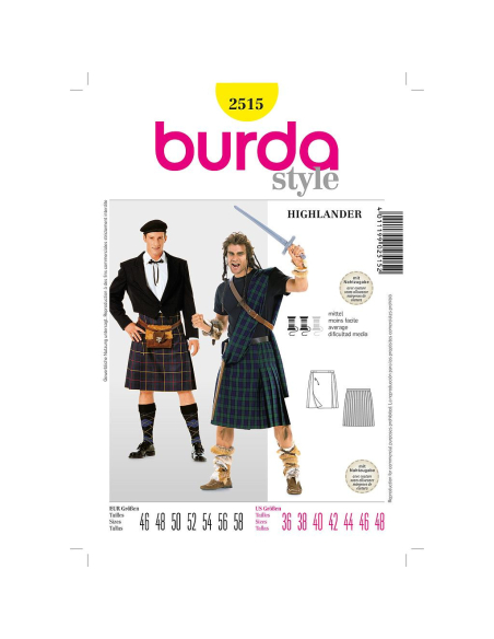 Patron Burda Carnaval 2515 - Déguisement Ecossais & Highlander Homme