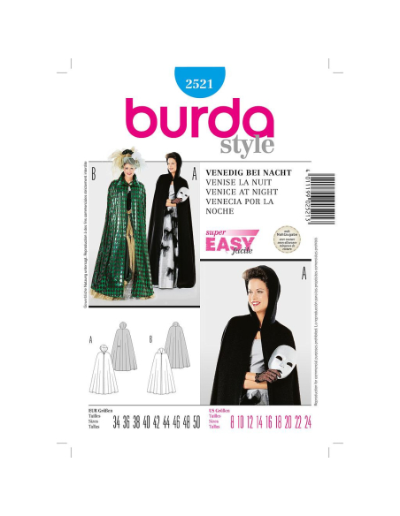 Patron Burda Carnaval 2521 - Déguisement Cape Vénitienne Femme