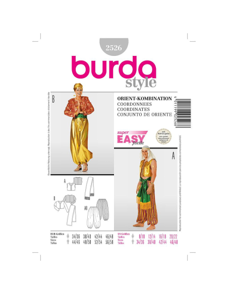 Patron Burda Carnaval 2526 - Déguisement Costumes orientaux Adultes Mixte