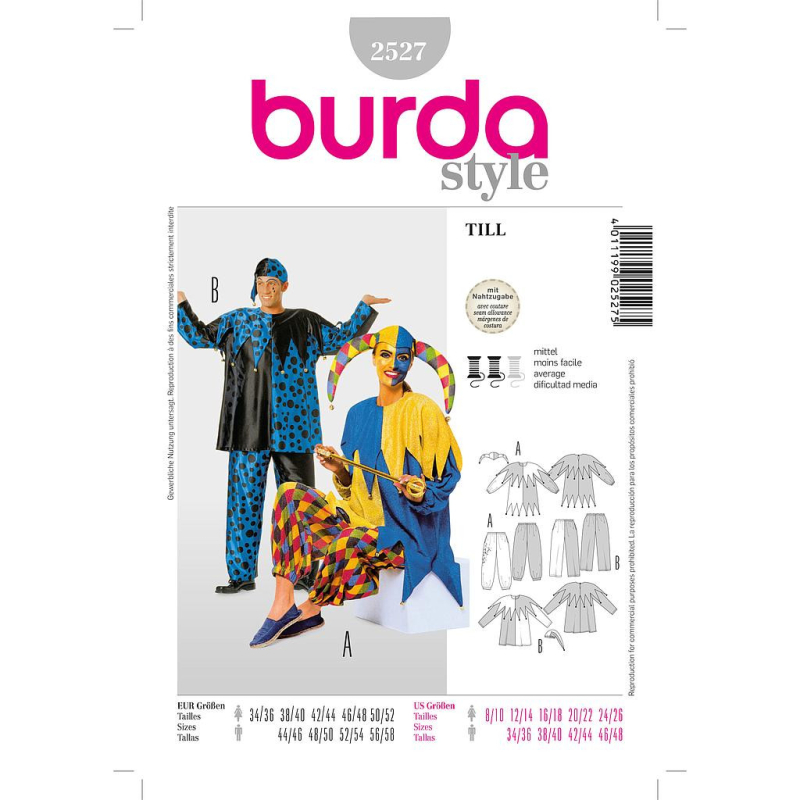 Patron Burda Carnaval 2527 - Déguisement Arlequin Adulte Mixte