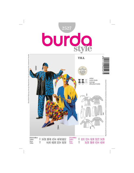 Patron Burda Carnaval 2527 - Déguisement Arlequin Adulte Mixte