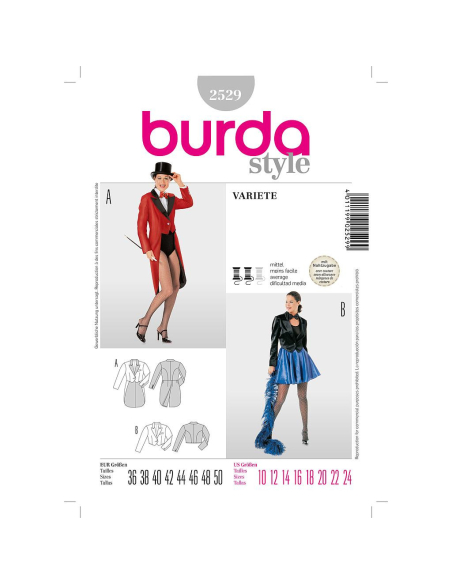 Patron Burda Carnaval 2529 - Déguisement Veste Variété Femme