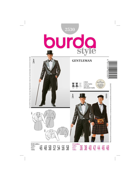 Patron Burda Carnaval 2530 - Déguisement Veste Gentleman & Highlander Homme