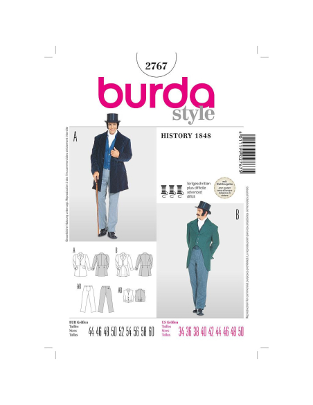 Patron Burda Cranaval 2767 - Déguisement Historique époque 1848 Homme