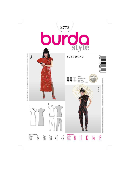 Patron Burda Carnaval 2773 - Déguisement Suzie Wong Femme