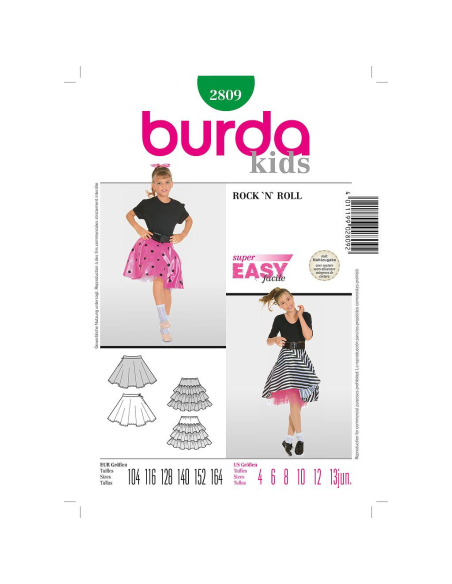 Patron Burda Carnaval 2809 - Déguisement Jupe Rock´n Roll enfant