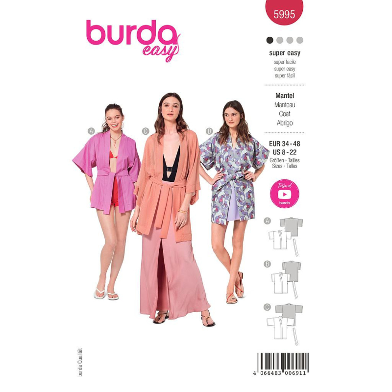 Patron Burda 5995 - Manteau Kimono Femme du 36 au 46 (FR)