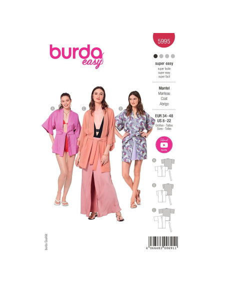 Patron Burda 5995 - Manteau Kimono Femme du 36 au 46 (FR)