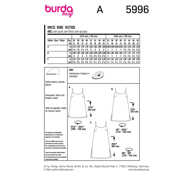 Patron Burda 5996 - Robe façon lingerie estivale