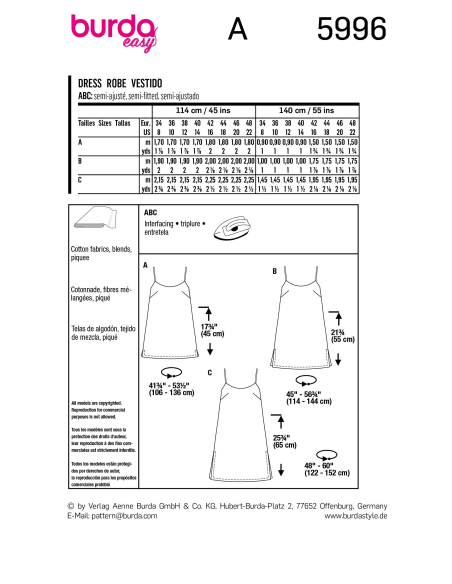Patron Burda 5996 - Robe façon lingerie estivale