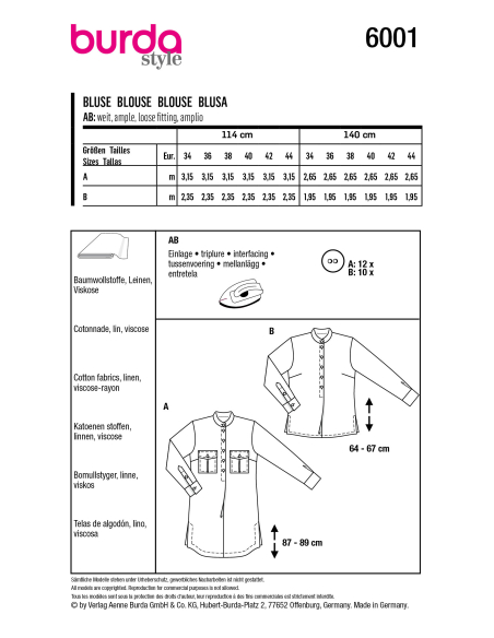Patron Burda 6001 - Chemisier classique aux détails raffinés