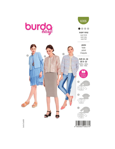 Patron Burda 6006 - Veste courte, coupe droite et col droit