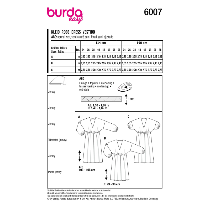 Patron Burda 6007 - Robe à enfiler, col V et élastique
