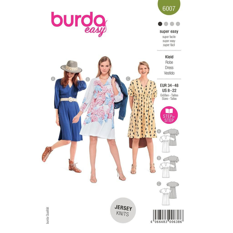 Patron Burda 6007 - Robe à enfiler, col V et élastique